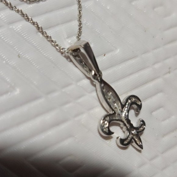 14k White Gold and Diamond Fleur De Lis Necklace